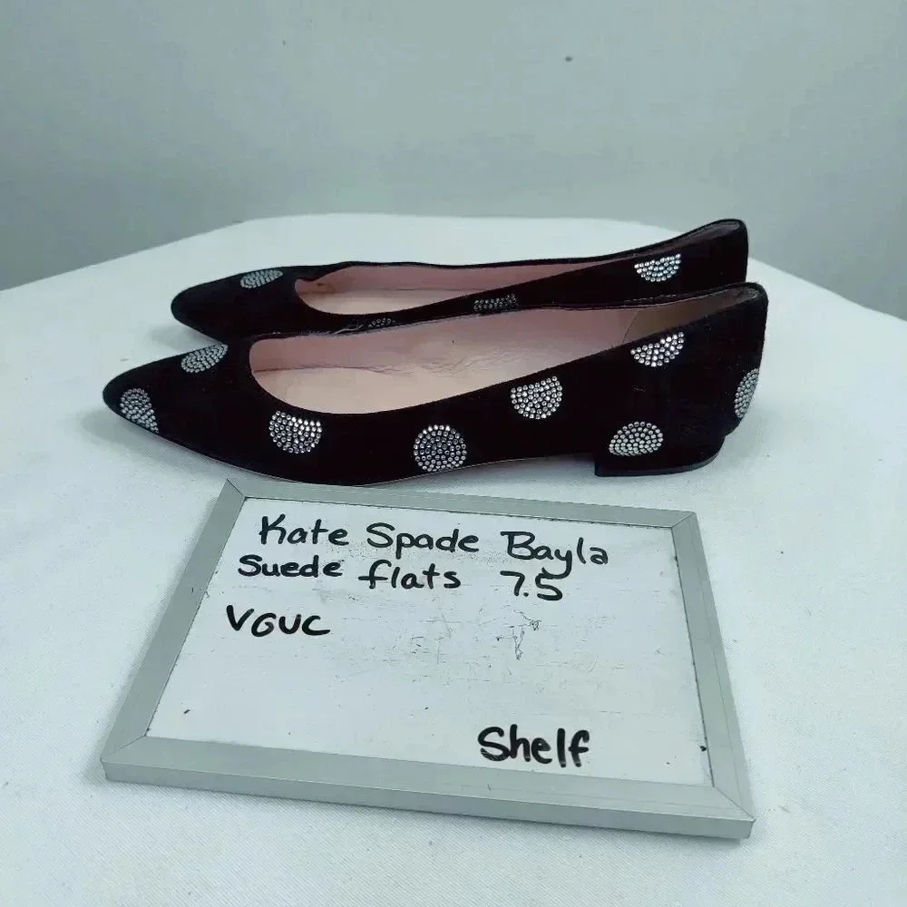 Kate Spade Bayla black suede crystal polka dot pointed flats size 7.5 - Picture 11 of 16